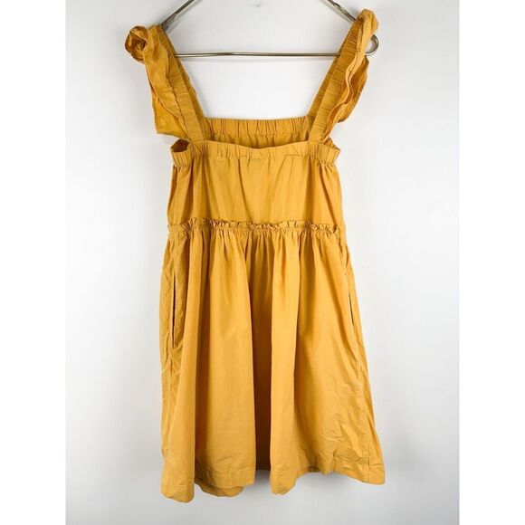 Madewell Sz S Goldenrod Yellow Flutter Sleeve Square Neck Mini Dress Women’s - Picture 4 of 7